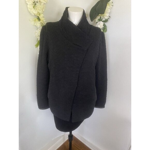 Vintage AMS Pure Women's Black Snap Closure Wool Blend Sweater Jacket Sz 8 Spain - Picture 13 of 16